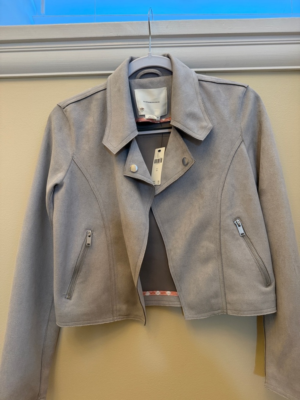 Anthropologie Light Gray Cropped Faux Suede Jacket